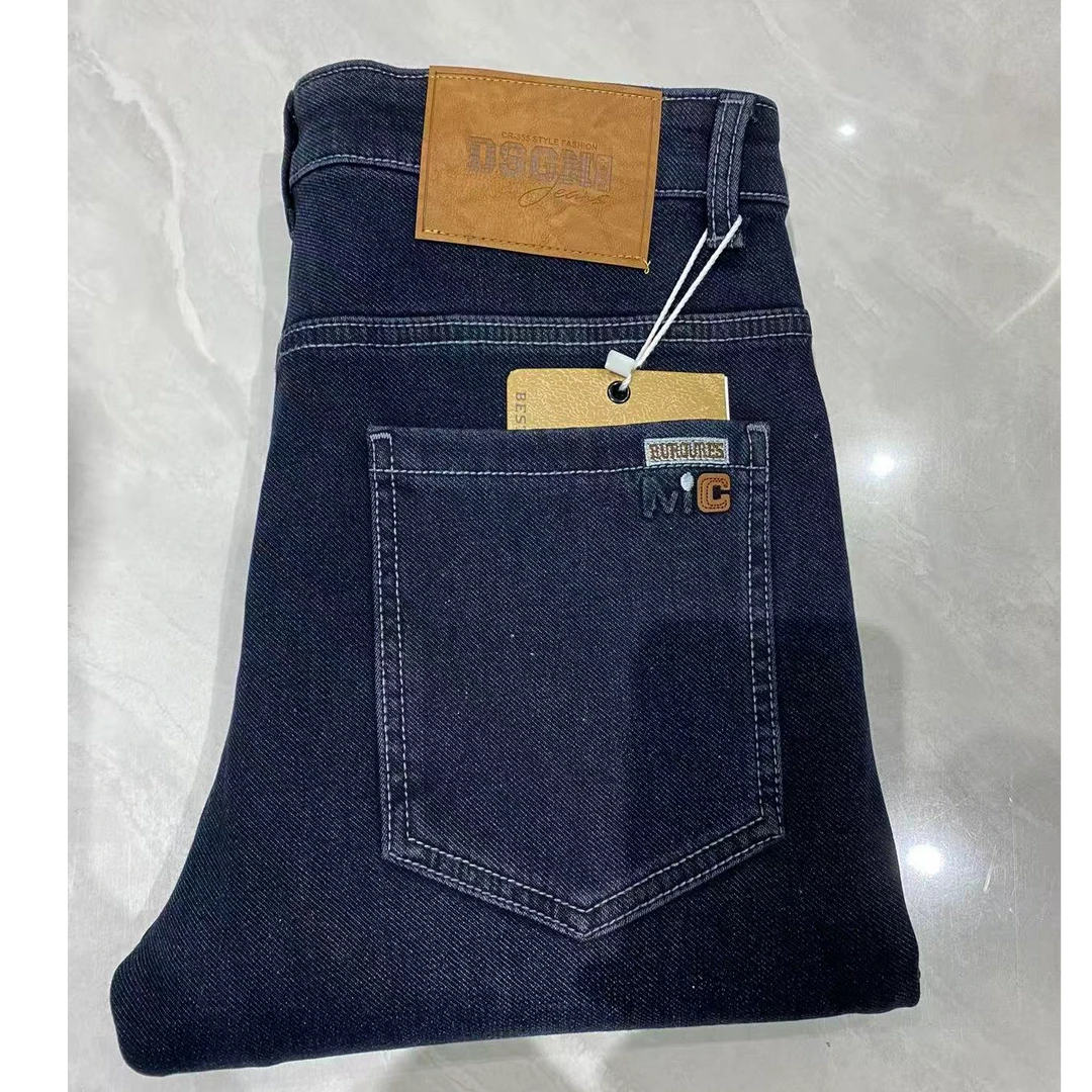 756#MC字母加绒男士休闲牛仔裤潮流百搭高腰时尚简约弹力冬季