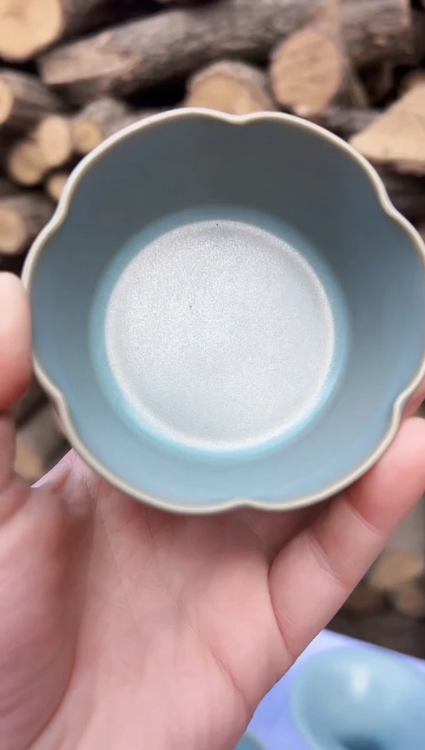 其他瓷古法柴烧汝瓷花口杯