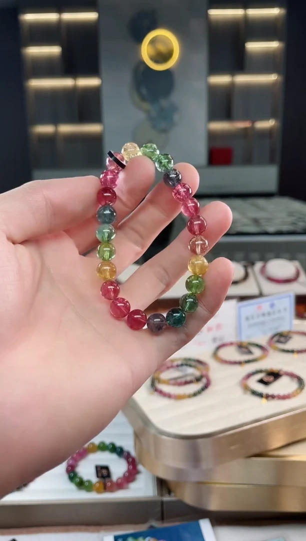 未镶嵌冰透净体老矿碧玺彩虹单圈手串8mm+碧玺多样性发一条xion