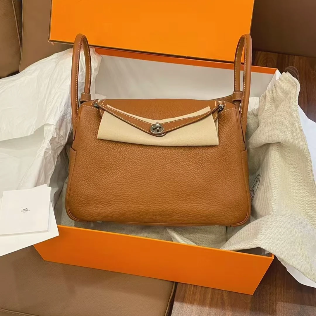 99新 Hermes/爱马仕 【文子姐专属】A158/金棕银扣Lindy34单肩包/FB