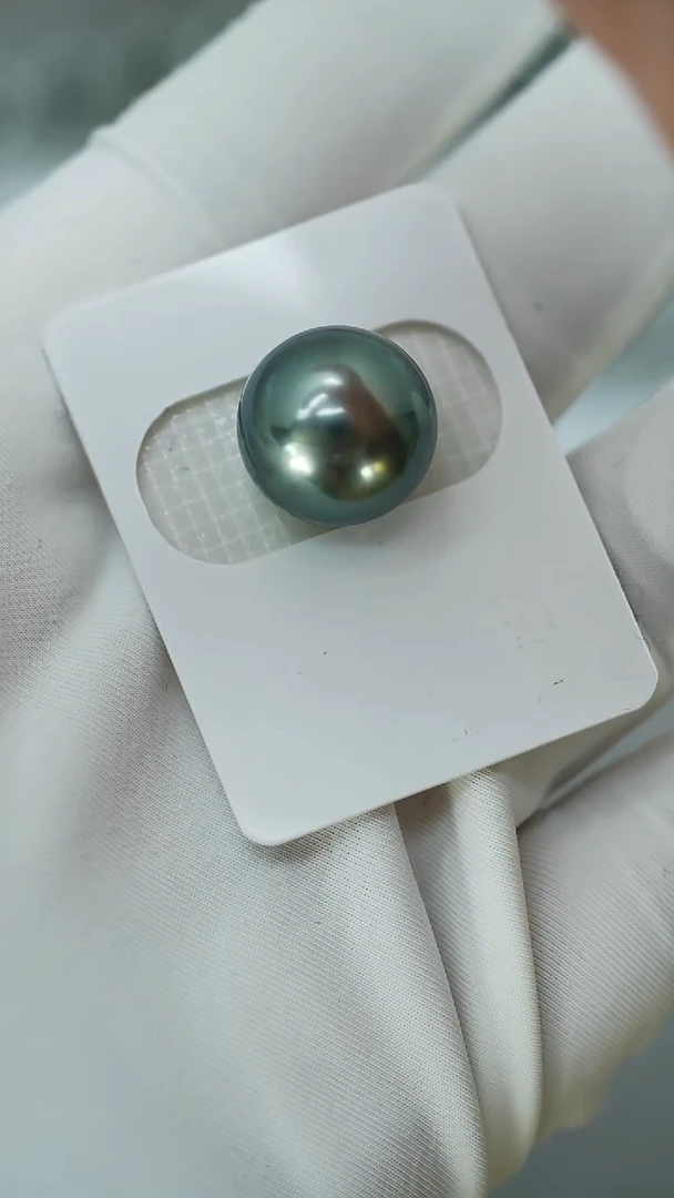 裸珠海水珍珠铂金灰炫绿13-14mm裸珠