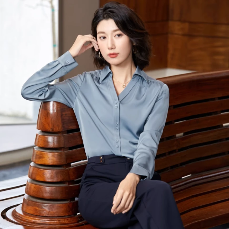 【曼贝宠粉节】8293006蓝色衬衫女设计感小众气质宽松洋气