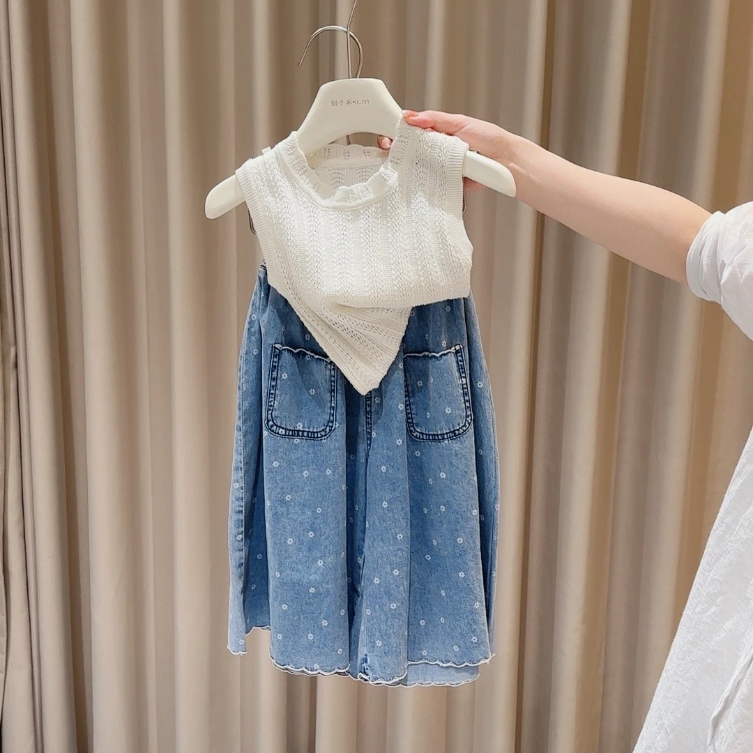 现货 女童套装夏装儿童洋气背心背心阔腿裤两件套宝宝韩版衣9155