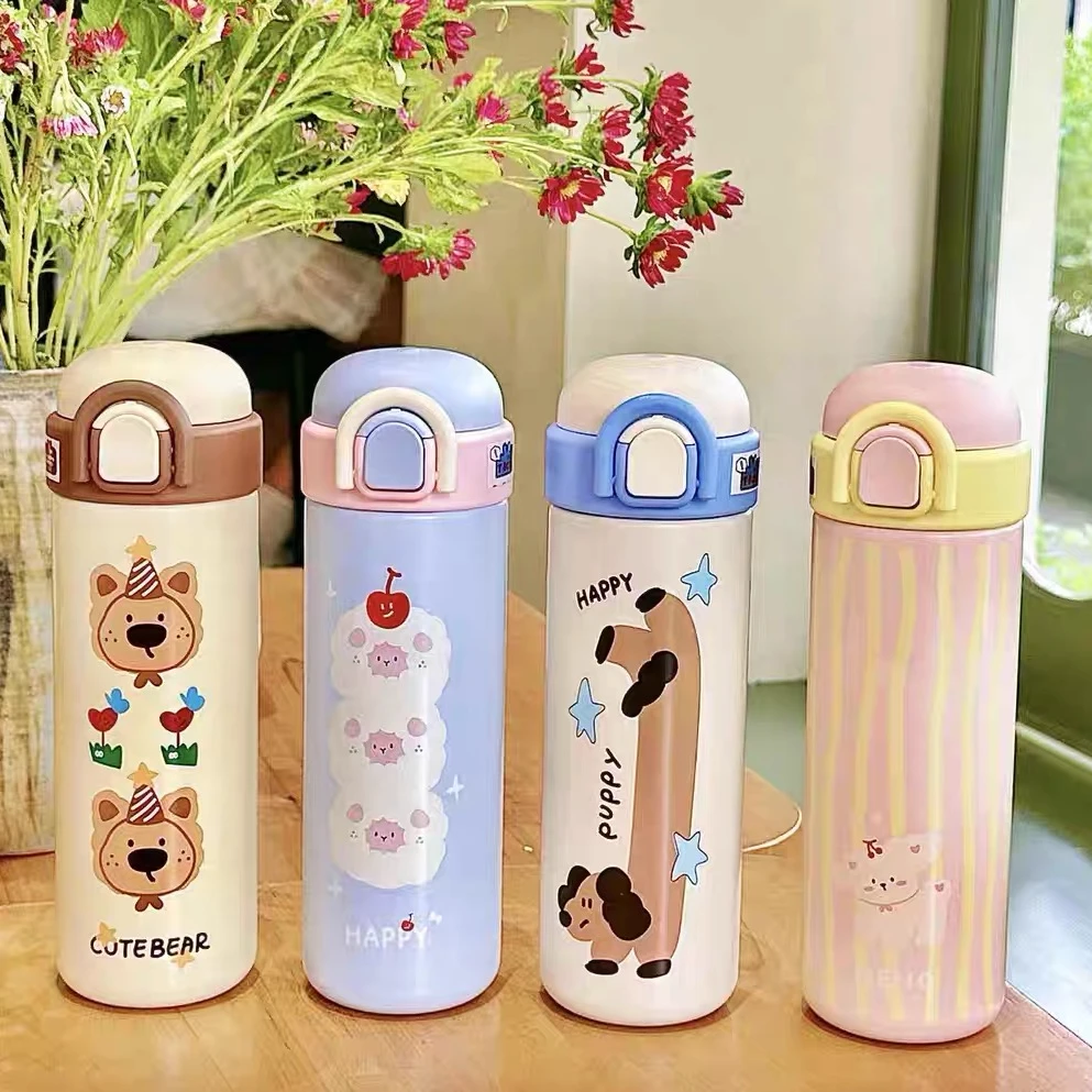 新款儿童316面包弹跳500ml直饮吸管两用保温杯6113