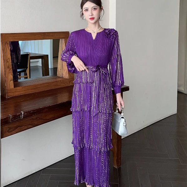 【文文家】SK243轻奢女装#&V领蛋糕裙印花复古25年早春新款