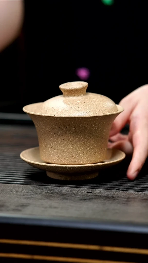 茶壶紫砂08-微瑕雪花芝麻段三才盖碗