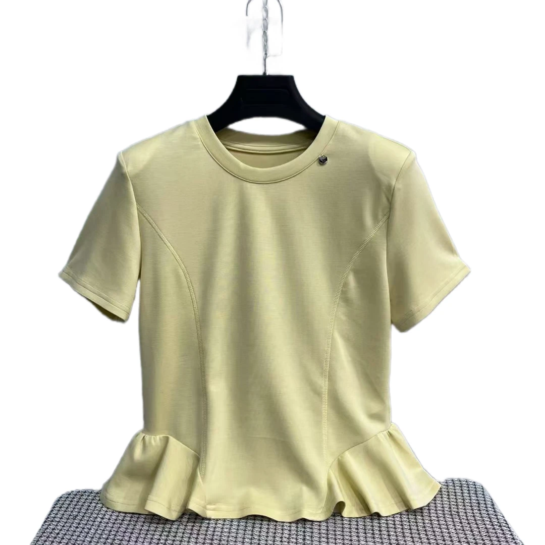 2630  纯色  圆领  下摆设计  简约  百搭  T恤