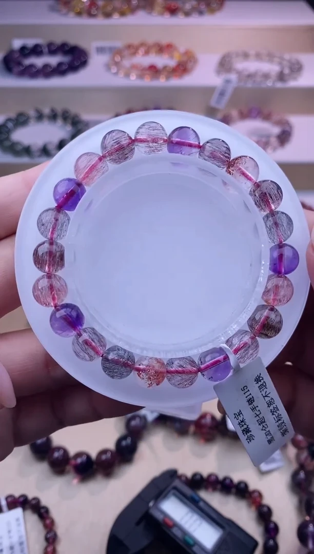 未镶嵌手链水晶黑加仑超七8m+