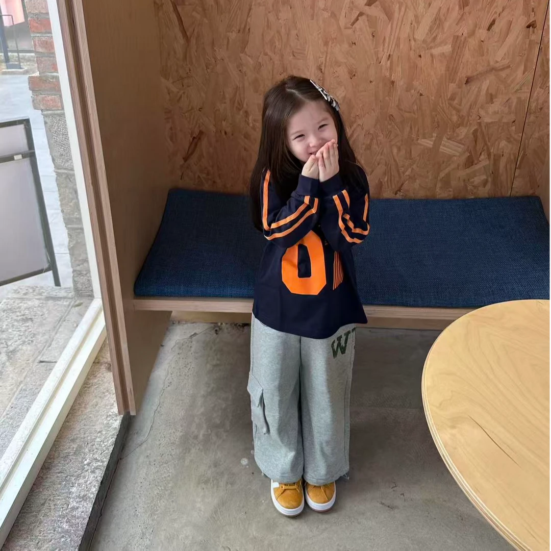 壹妈韩范童装女童时尚运动套装秋季新款洋气儿童字母卫衣灰色卫裤