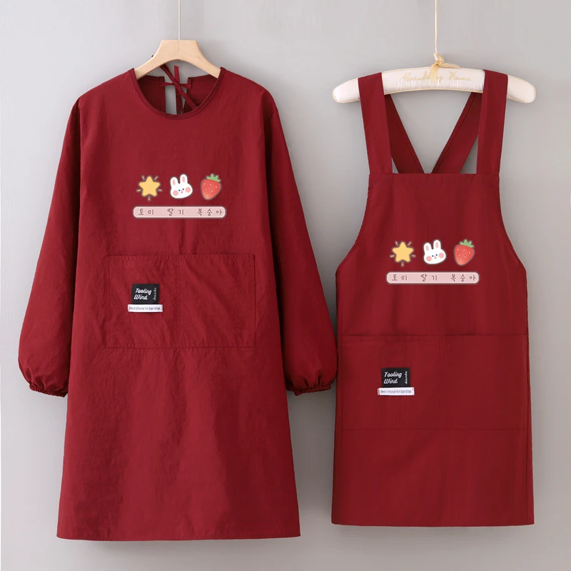 新款长袖防泼水罩衣定制围裙厨房家用简约做饭围腰上班男女工作服