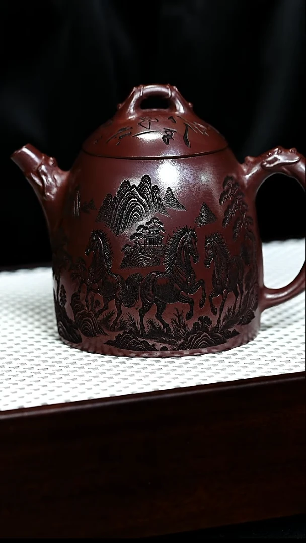 茶杯紫砂宜兴紫砂 八骏秦权古乌泥