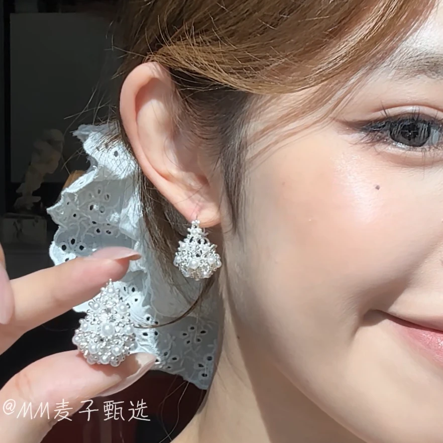 锌合金仿珍珠耳饰 时尚韩版立体镂空珍珠耳环个性独特气质耳扣