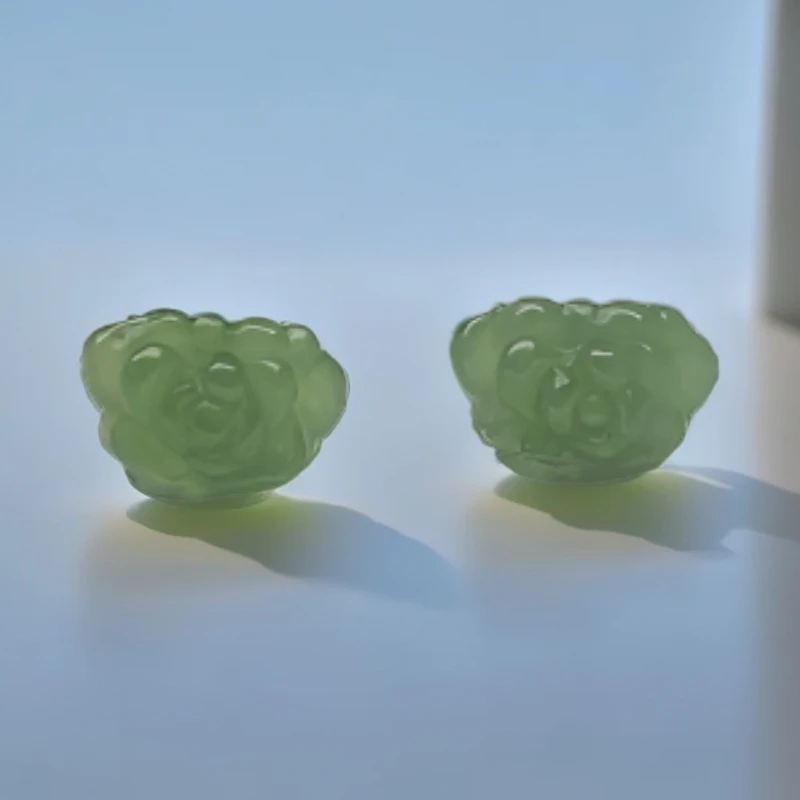 新款天然和田碧玉玫瑰花纯银耳钉精致优雅气质耳饰