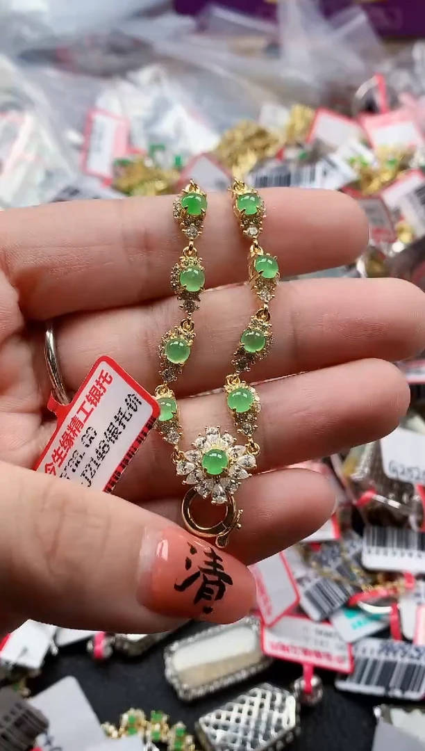 银S925镶嵌戒指翡翠天然A货缅甸翡翠