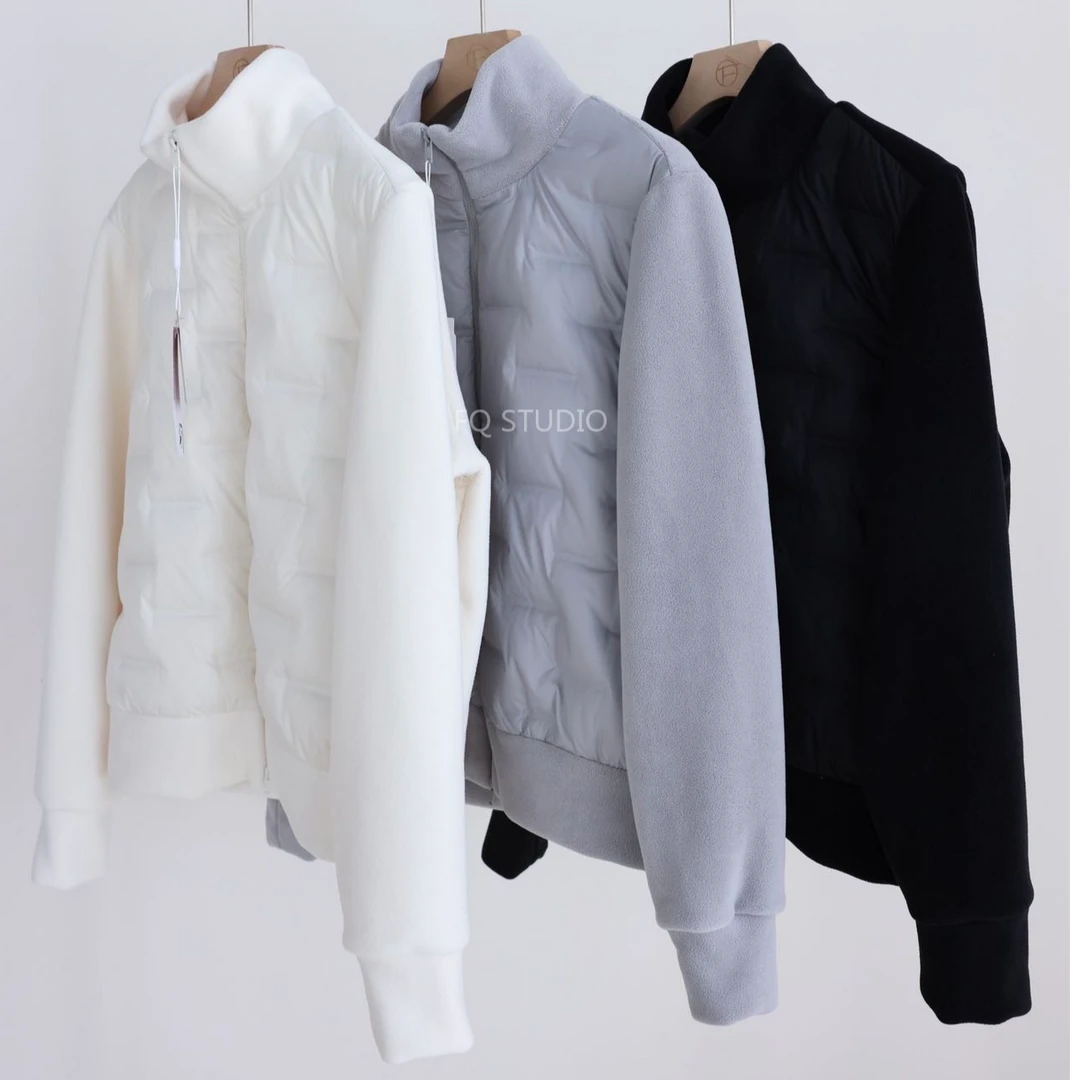 90鸭绒轻薄运动风羽绒女摇粒绒拼接纯色保暖百搭上衣外套