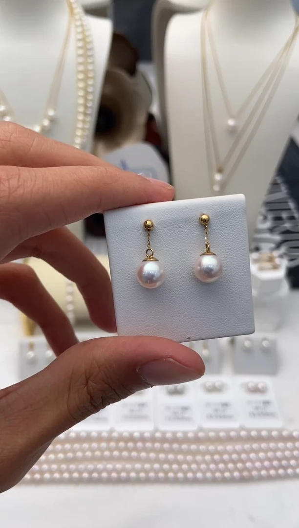 18K金镶嵌耳饰海水珍珠小风吹