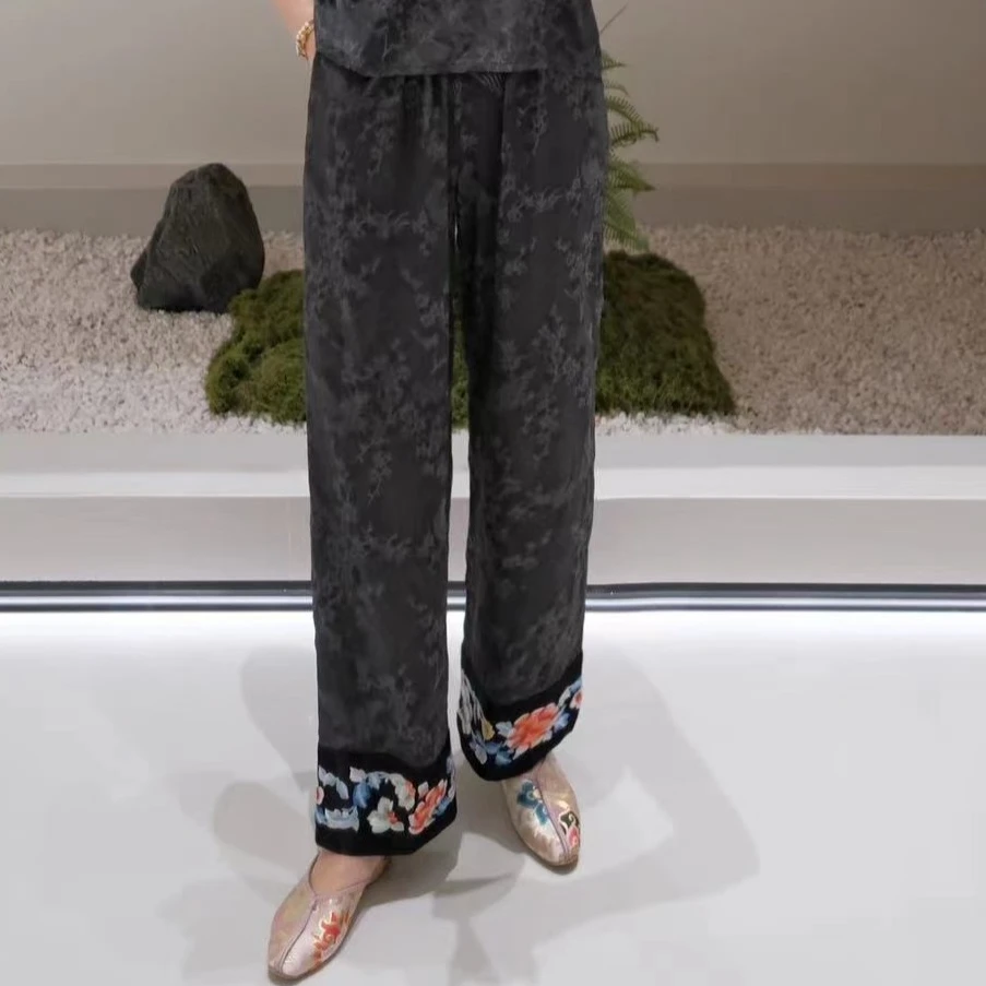 3582《空墨竹》刺绣裤子