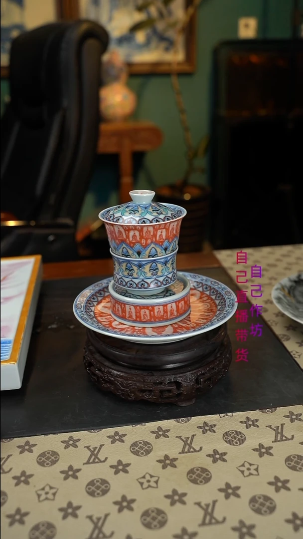 手绘斗彩千佛四件套