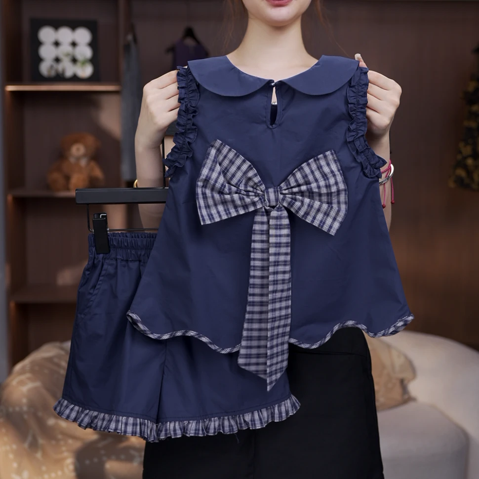 【有木】夏季新品女童上衣韩版薄款夏季休闲设计感格子森系蝴蝶结