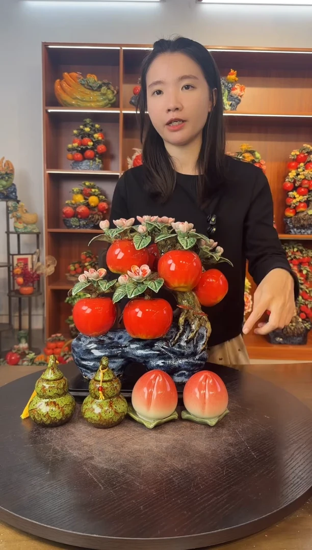 陶瓷六苹果树摆件