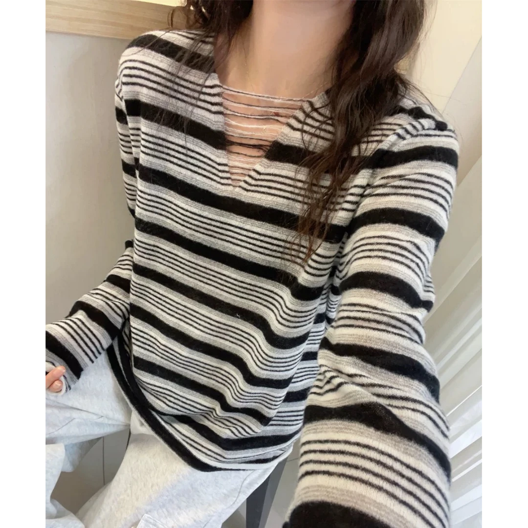 【晴晴专属】春新款时尚慵懒风欧货镂空软糯百搭纯色针织衫S872#