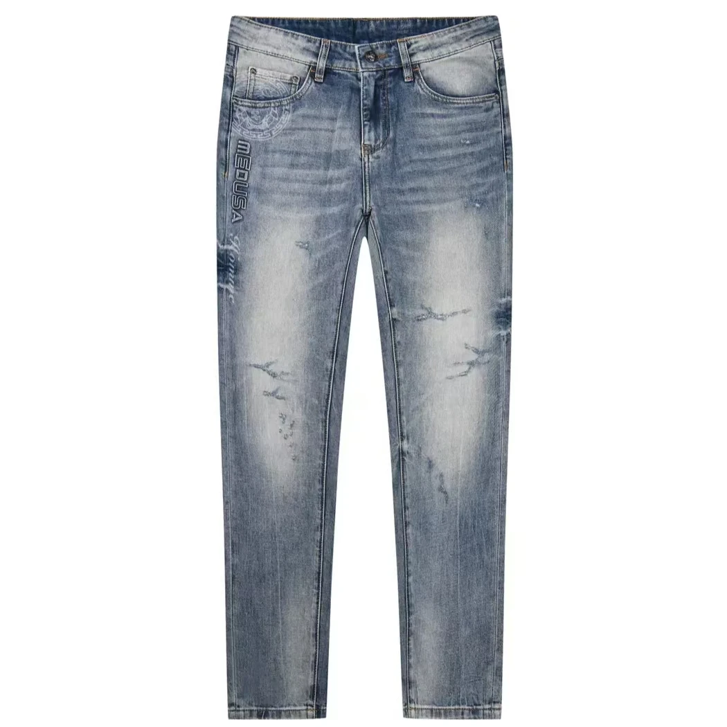 美杜莎2025夏季新款扎染印花百搭破洞休闲时尚轻奢牛仔裤N5009