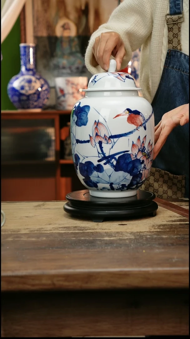 摆件 景德镇纯手工釉下彩精品花瓶