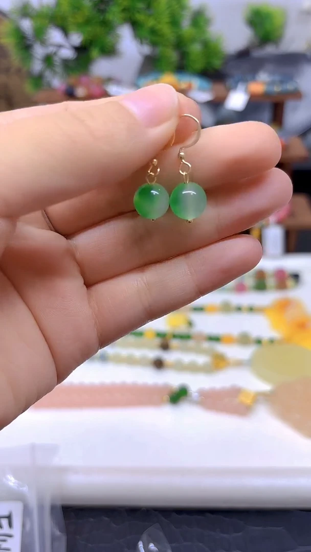 翡翠14K金镶嵌耳饰DIY款E445