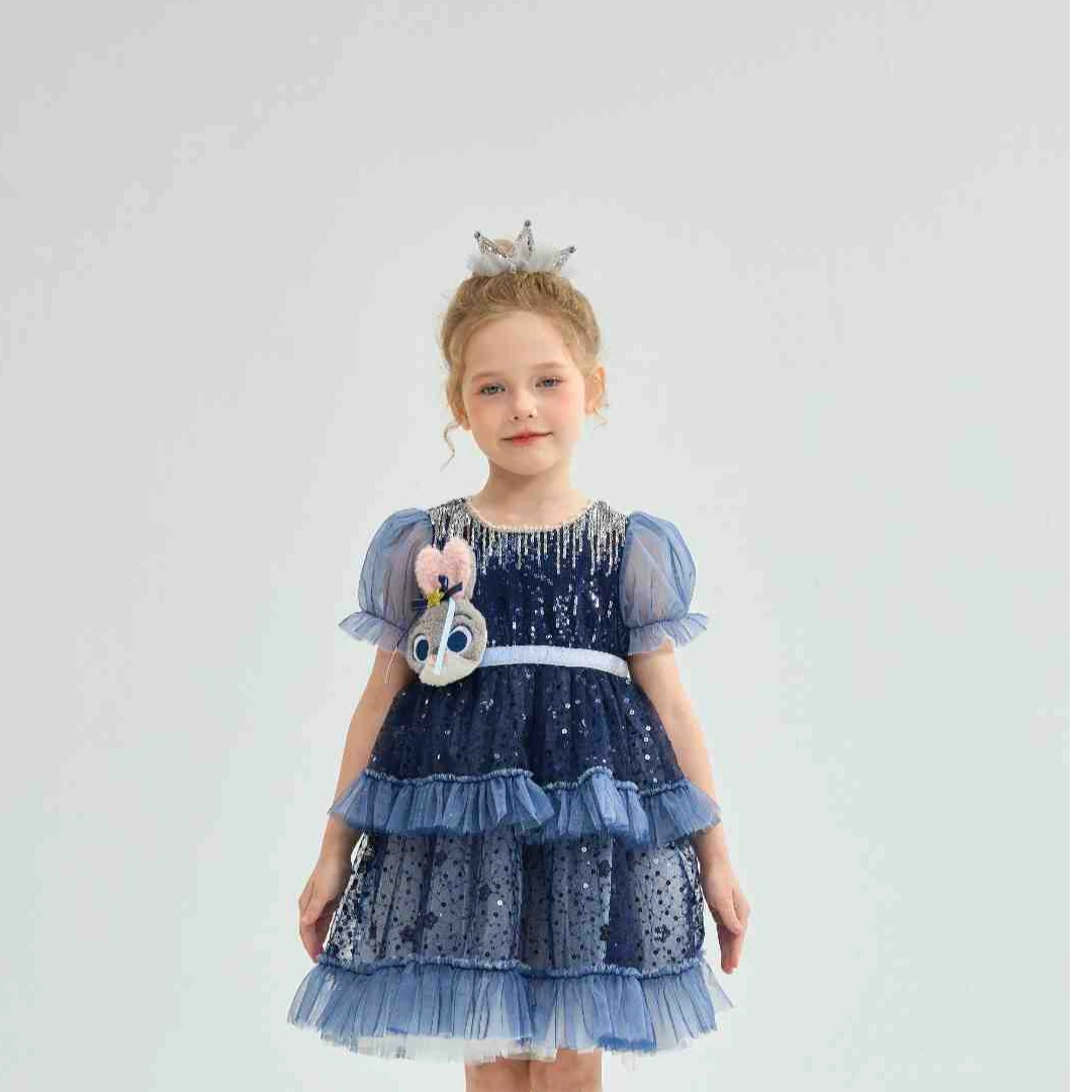 Disney迪士尼兔子警官女童连衣裙2025夏季新款亮片网纱公主蓬蓬裙