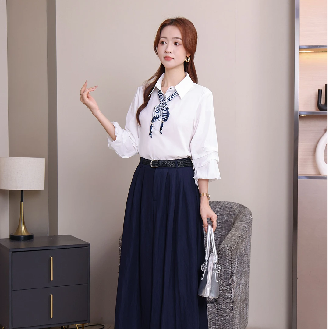 通勤风极简风休闲风时尚套装衬衣套装长袖气质两件套秋季设计感