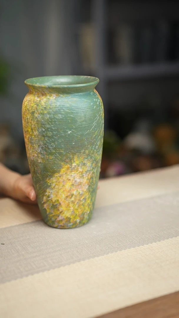 花器涂鸦绿翻口高25