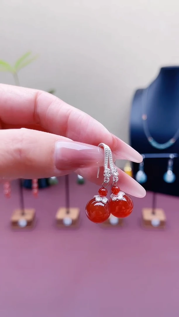 未镶嵌东陵石耳饰00红色大耳钩