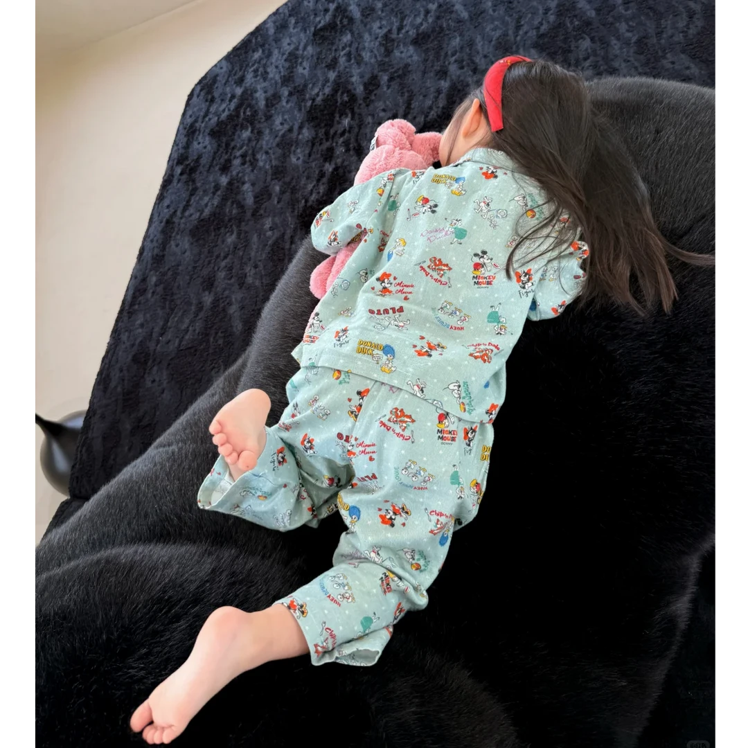 壹妈童装女童春秋家居服套装新款洋气儿童长袖米奇印花休闲长裤