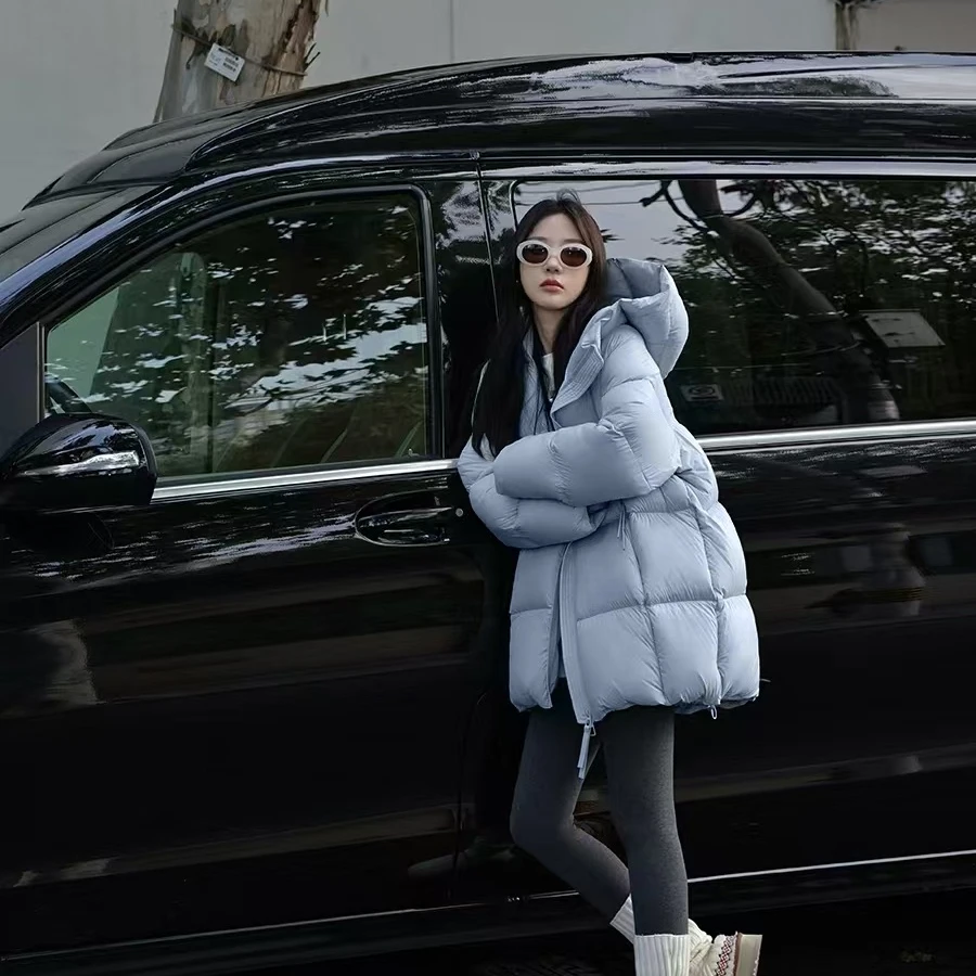 「云顶泡芙中长款」24新款网红爆款连帽泡芙羽绒服女韩版休闲百搭