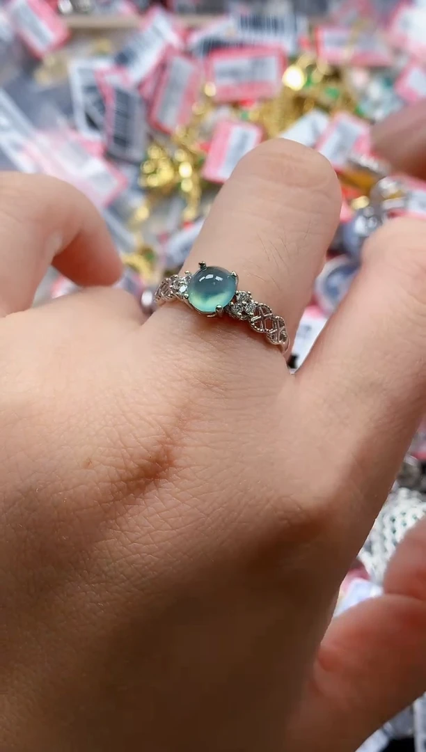 银S925镶嵌戒指翡翠天然A货缅甸翡翠