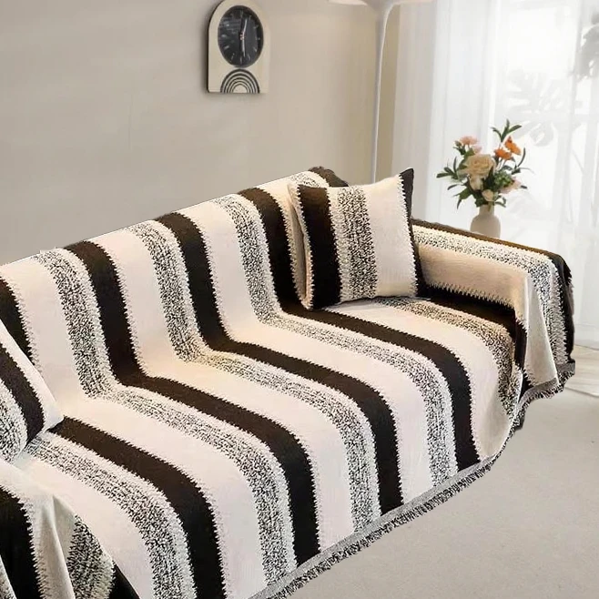 【竖宽条纹】雪尼尔四季通用防滑沙发巾全盖全包沙发布全盖盖布