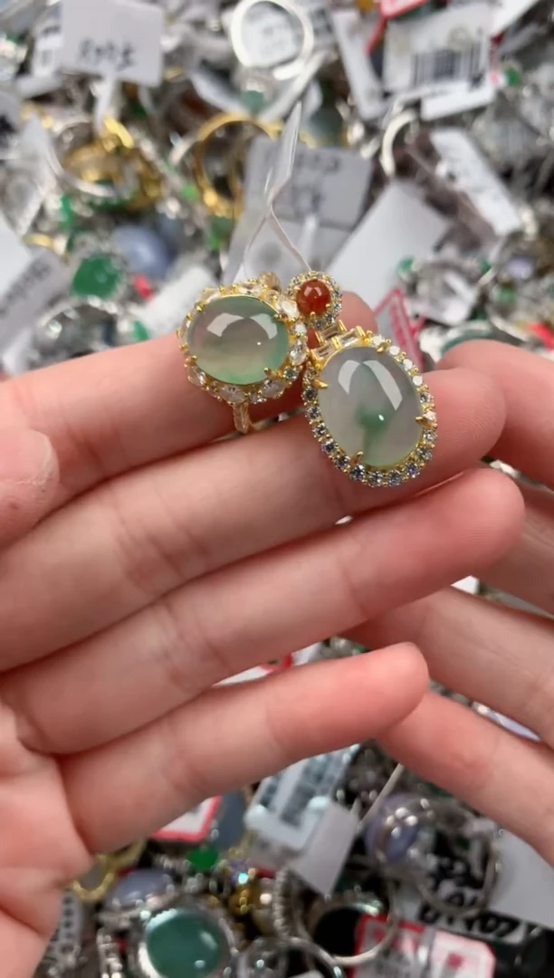 银S925镶嵌戒指翡翠222---3