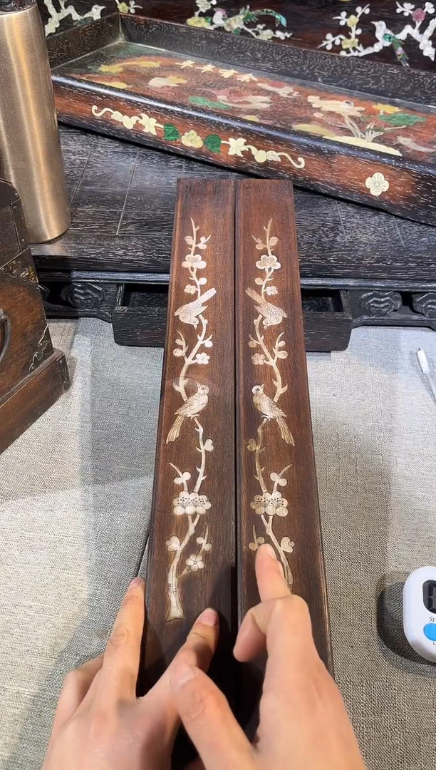 木伟*海黄镶嵌花鸟镇尺