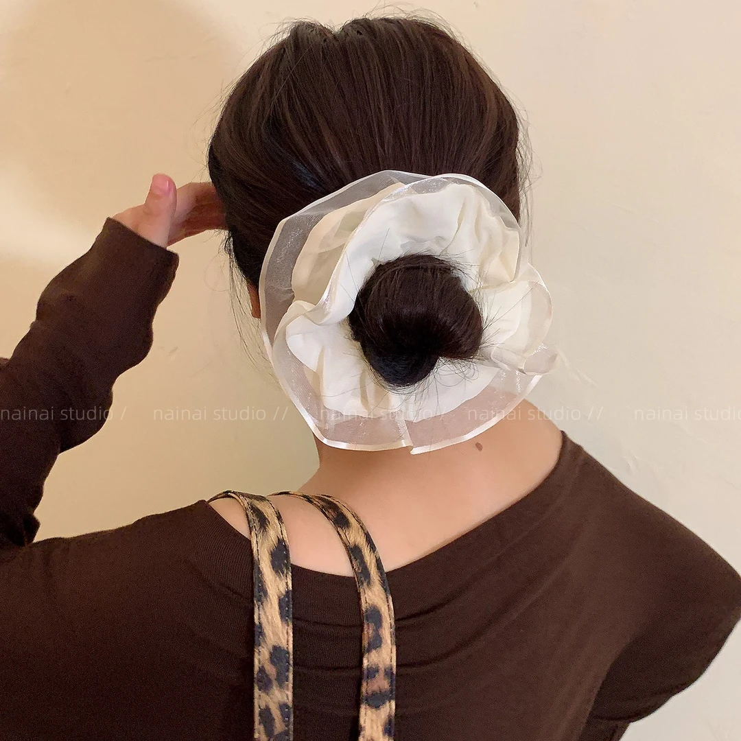 双层大肠发圈韩系ins风欧根纱丸子头低马尾扎头发头绳发绳发饰A