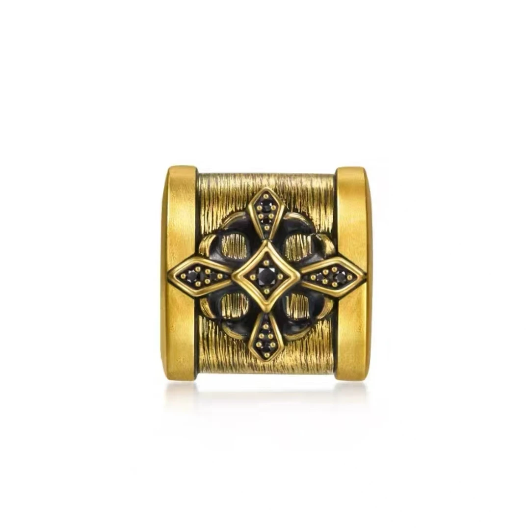 四方祥瑞 足金999 复古黑钻转运珠吊坠手串男女送礼