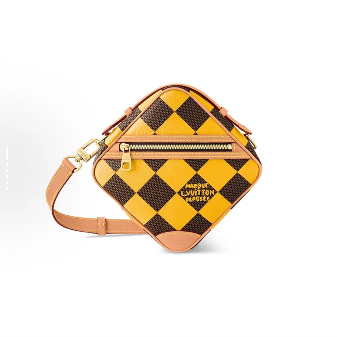 99新 LouisVuitton/路易威登 菲董联名 Chess黄色方棋盘格 斜挎包