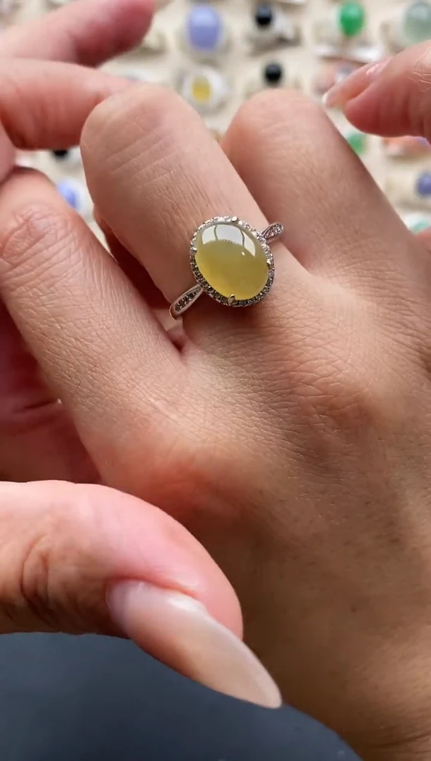 银S925镶嵌戒指翡翠缅甸天然A货翡翠22 5-6