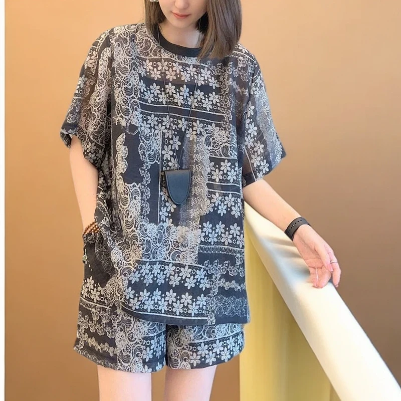 印花t恤套装女2025夏季新款时尚洋气减龄宽松显瘦上衣短裤两件套
