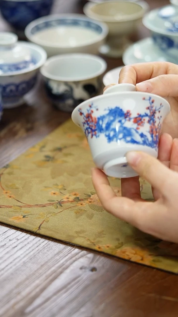 景德镇陶瓷茶器梅花马蹄盖碗