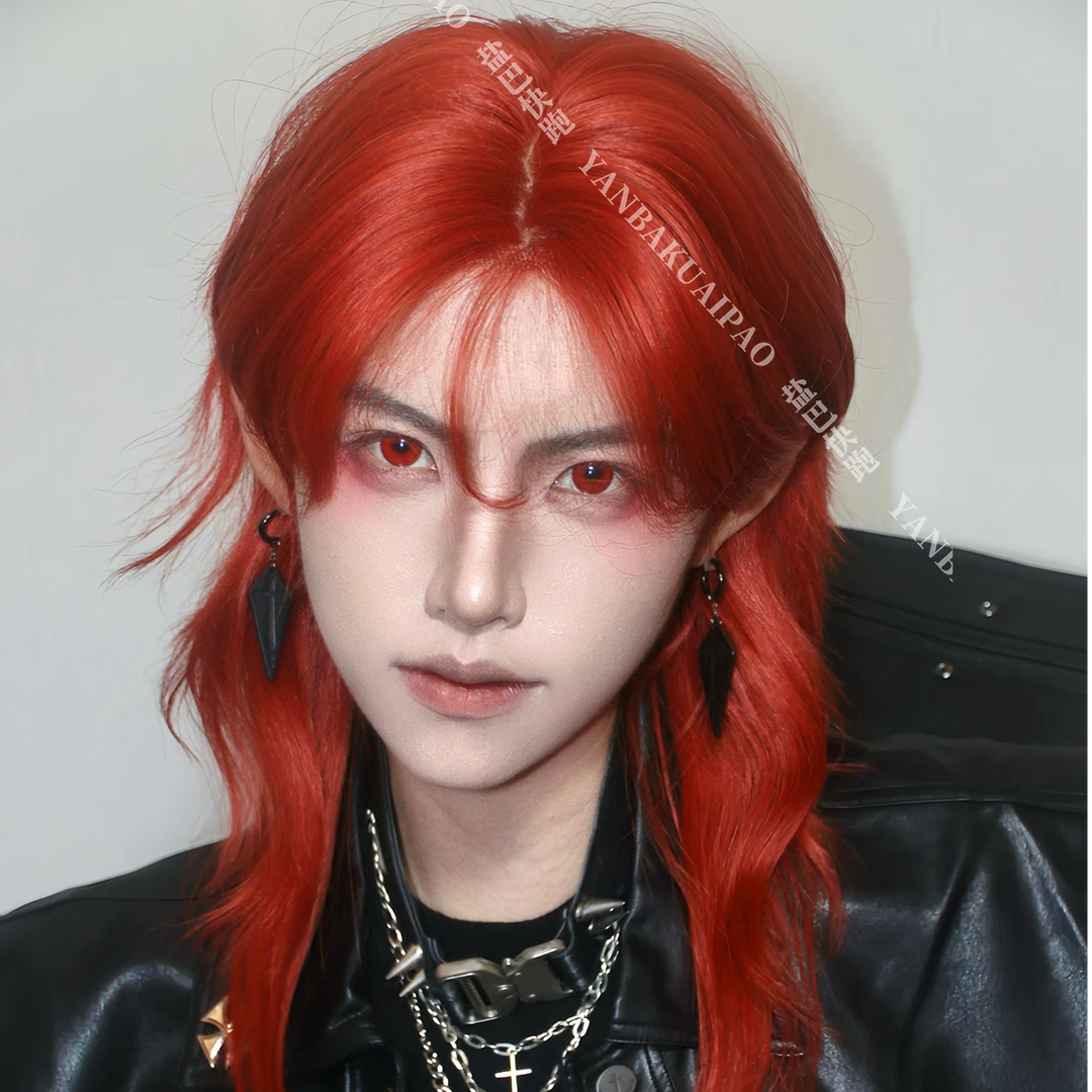 盐巴快跑【灼野】原创小额蕾丝高层次长狼尾波纹海王红中性风假发