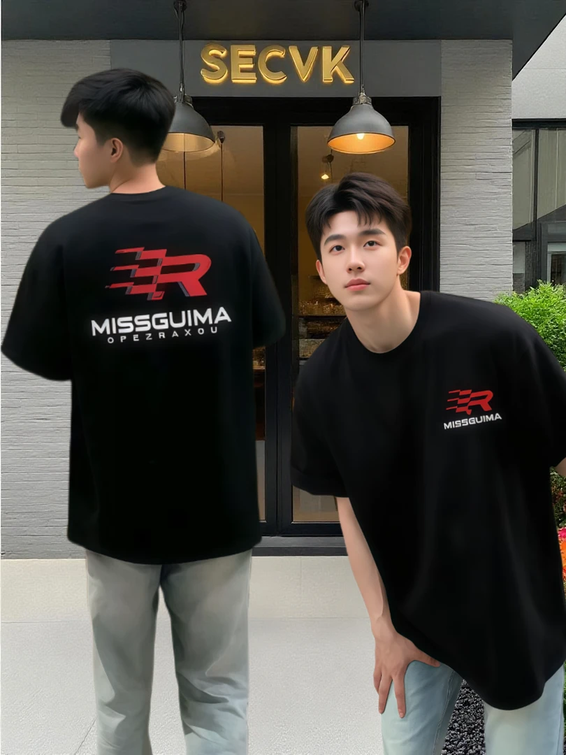 美式潮牌复古vibe印花纯棉重磅短袖上衣男款夏季高街黑色半袖T恤