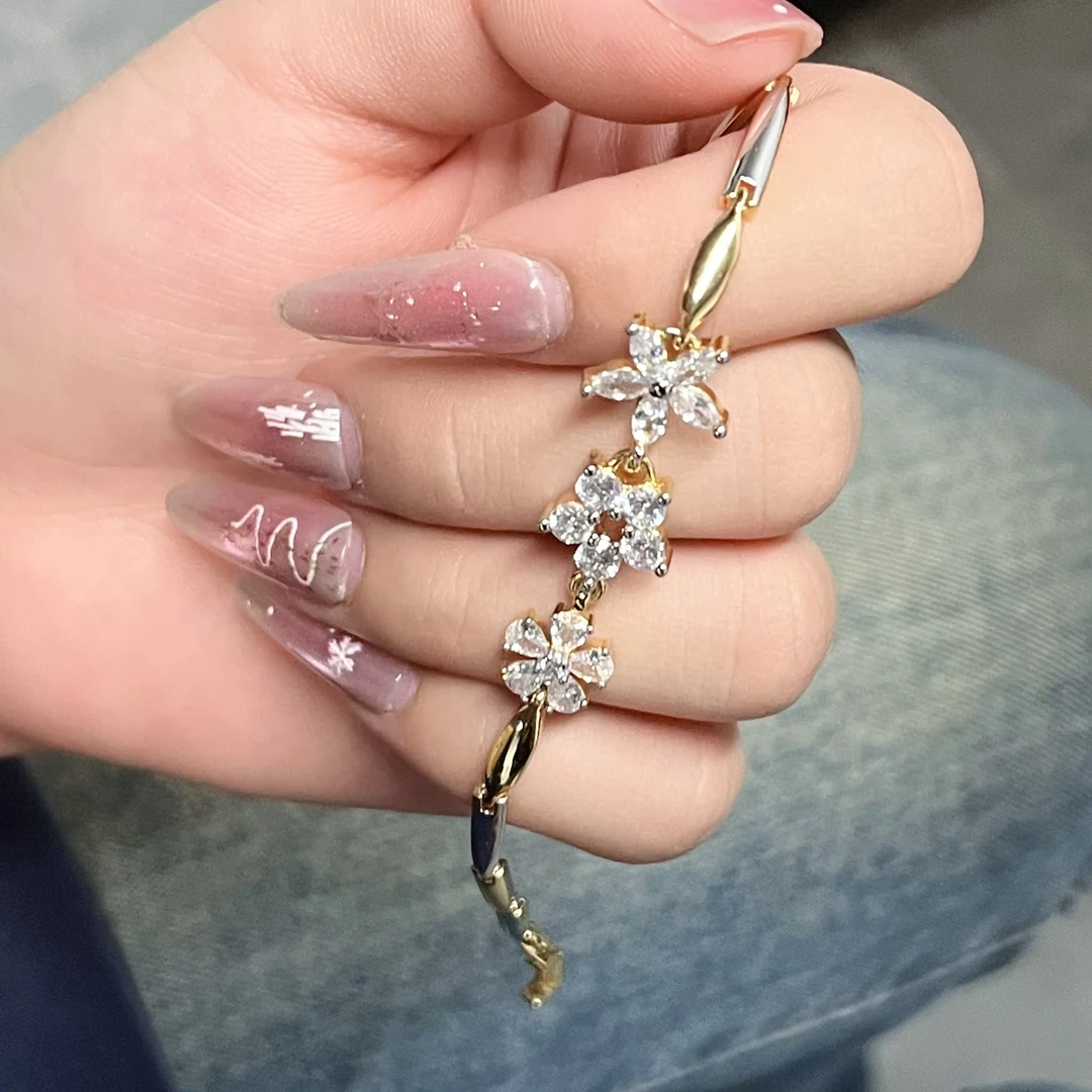 黄铜锆石手链 甜美植物花手链百搭时尚高级感轻奢小众日韩简约