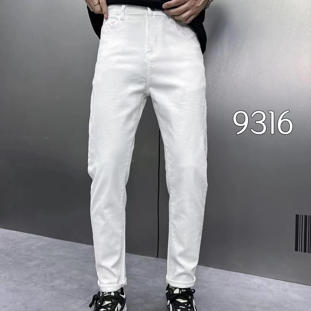 【白色三防牛仔裤】9316款白色小脚牛仔裤修身百搭休闲时尚那男女