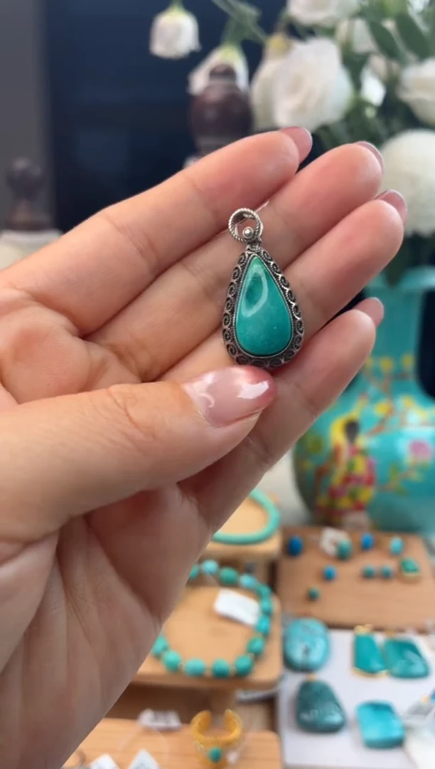 银S925镶嵌绿松石吊坠(不含链)1