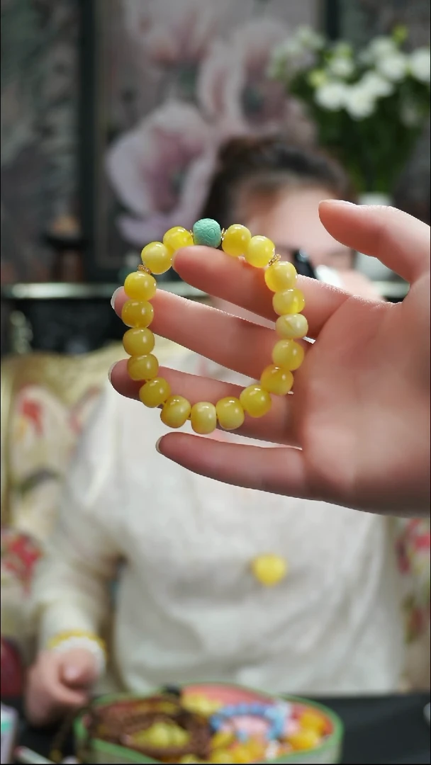 手串蜜蜡18K金镶嵌手串